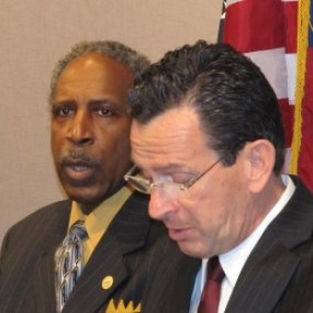 Gov. Dannel P. Malloy with his first nominee to the high court, Lubbie Harper, who has since retired. 