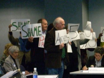 A 2010 public hearing on an Anthem proposal to raise rates drew a protest.