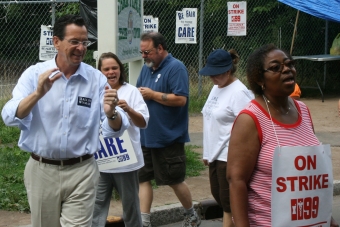 malloy with 1199 union workers