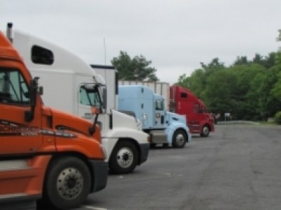 Trucks parked at the state highway rest stop on Interstate 84 in Willington