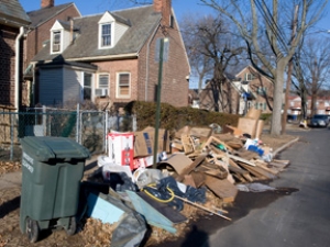Debris left in Bridgeport's Marina Village after Hurricane Sandy.