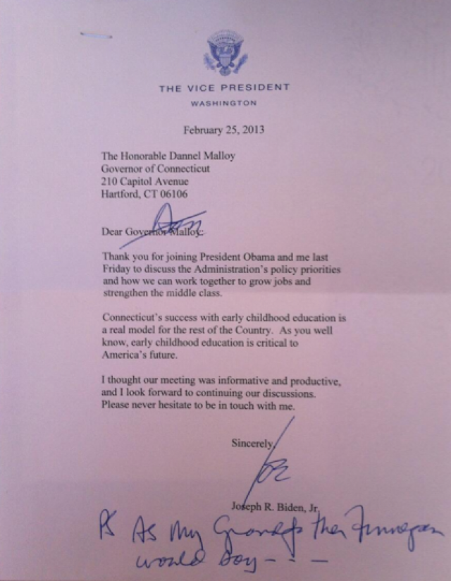 Biden letter to Malloy