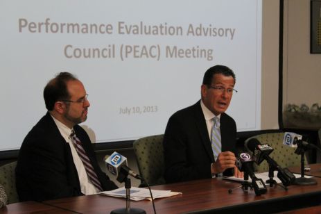 Gov. Dannel P. Malloy with his education commissioner, Stefan Pryor