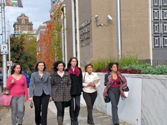 The four UConn students who are suing the university walk up to the courthouse with their attorneys