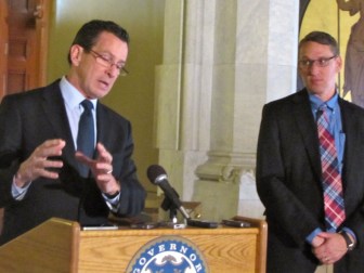 Gov. Dannel P. Malloy with his budget chief Benjamin Barnes