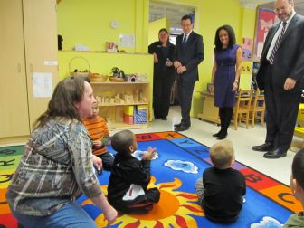 Gov. Malloy visits a preschool in Meriden with his director of early education and education commissioner
