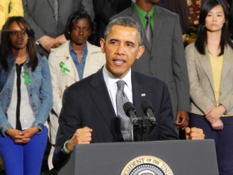 The president speaking at the University of Hartford in 2013.