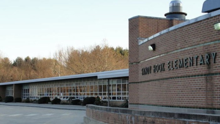 The now-demolished Sandy Hook Elementary School