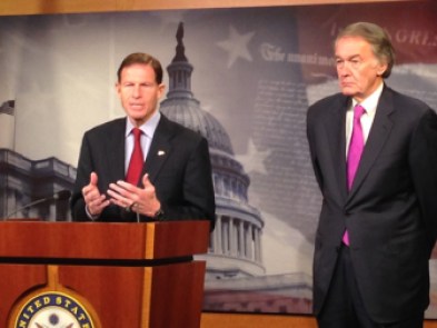 Sen. Richard Blumenthal and Sen. Ed Markey, two of the senator opposed to the mergers.