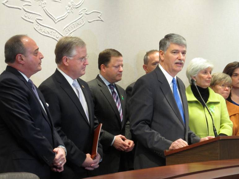 Senate President Donald E. Williams Jr. is serving is last term. From left, House GOP leader Lawrence F. Cafero, House Speaker  J. Brendan Sharkey, Senate GOP leader John McKinney.