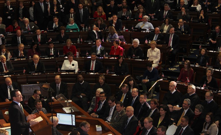 Connecticut Gov. Dannel P. Malloy delivering his State of the State address.
