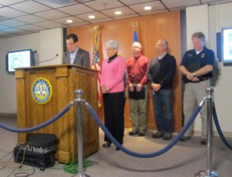 Gov. Dannel P. Malloy, Lt. Gov. Nancy Wyman and staff at the EOC.