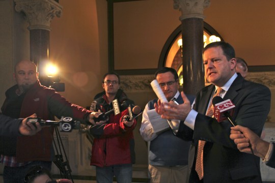 Senate Minority Leader John McKinney tells reporters he has no confidence in Education Commissioner Stefan Pryor