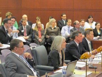 OPM Secretary Ben Barnes, Economic Development Commissioner Catherine Smith, and UTC executives Peter Gutermann and Harry Im testify before state legislative panels on Monday