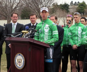 Monte Frank, leader of the Newtown Team 26, addresses the gun control rally attended by members of the Connecticut Congressional delegation.