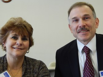 This is a photo of Ann Marie Capo, John Dempsey Hospital's chief of quality and patient safety, and Dr. Scott Allen, medical director for clinical effectiveness and patient safety.