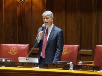 Senate President Pro Tem Donald E. Williams Jr. calling for a ban on genetically engineered grass seed.