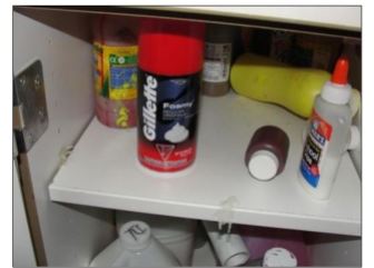 This is a photo of Another potential hazard: Shaving cream within reach of children at a day care center.