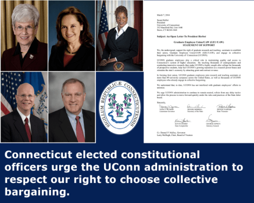 Top lawmakers send a letter to UConn President Susan Herbst outlining their support for the students to unionize