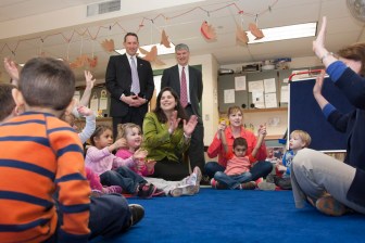 Three state senators visit a prekindergarten classroom in Middletown to highlight their plan the day after introducing "Smart Start."