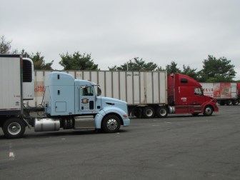 Trucks parked at the state rest stop on I-84 in Willington. (file photo)