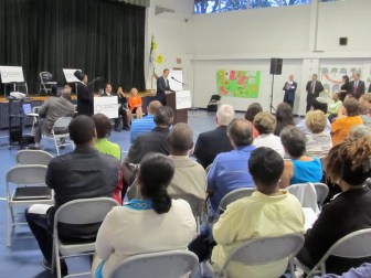 Gov. Dannel P. Malloy addressing an interfaith group on guns.