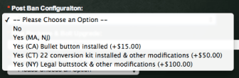 A pull-down menu on the Stag site lists versions legal in states with bans.
