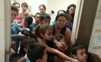 This photo taken by U.S. Rep. Henry Cuellar, D-Texas, is of detained children, and some of their mothers, at a facility in Texas.