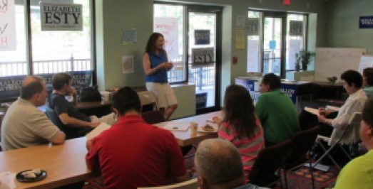 Rep. Elizaabeth Esty meets with supporters in Waterbury.