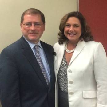 Republican challenger Lori Hopkins-Cavanagh with Grover Norquist.