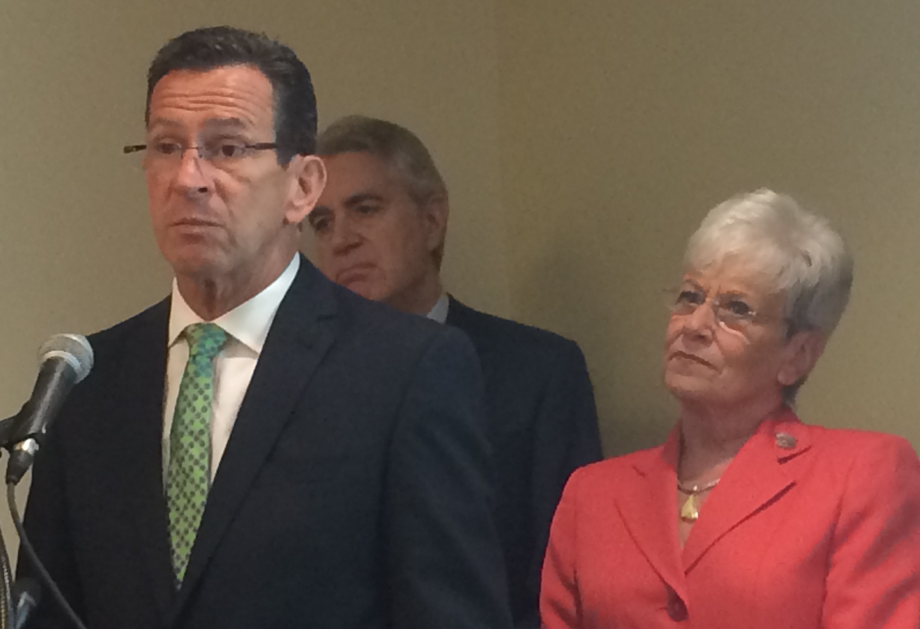 Gov. Dannel P. Malloy, Access Health CT CEO Kevin Counihan and Lt. Gov. Nancy Wyman announced data they said showed a drop in the uninsured rate earlier this month.