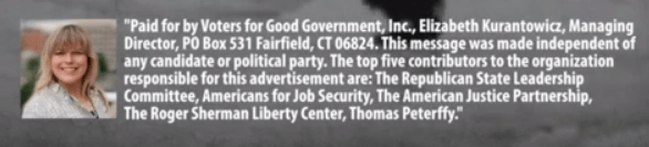 Liz Kurantowicz in disclaimer on Voters for Good Government ad in 2012.