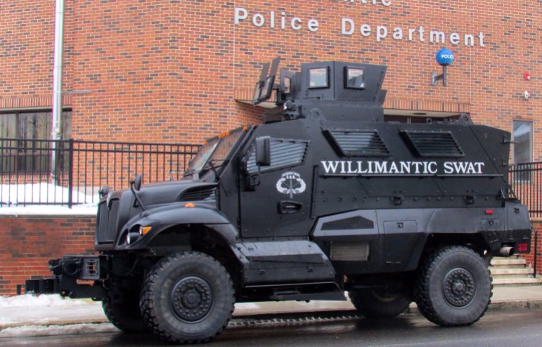 The Willimantic Police Department's SWAT vehicle given to the town by the Department of Defense.