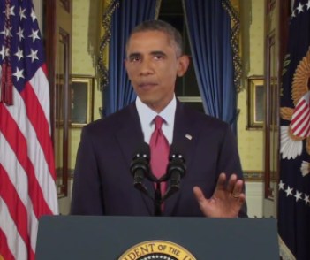 President Obama delivering his address from the White House.