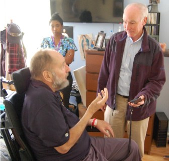 U.S. Rep. Joe Courtney, D-2nd, visiting with U.S. Navy veteran Peter Reenstra of Colchester.