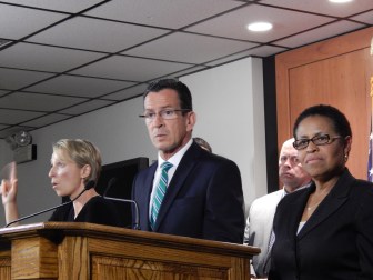 This is a photo of Gov. Dannel P. Malloy and Public Health Commissioner Dr. Jewel Mullen during a briefing on Ebola at the state's emergency operations center Thursday.