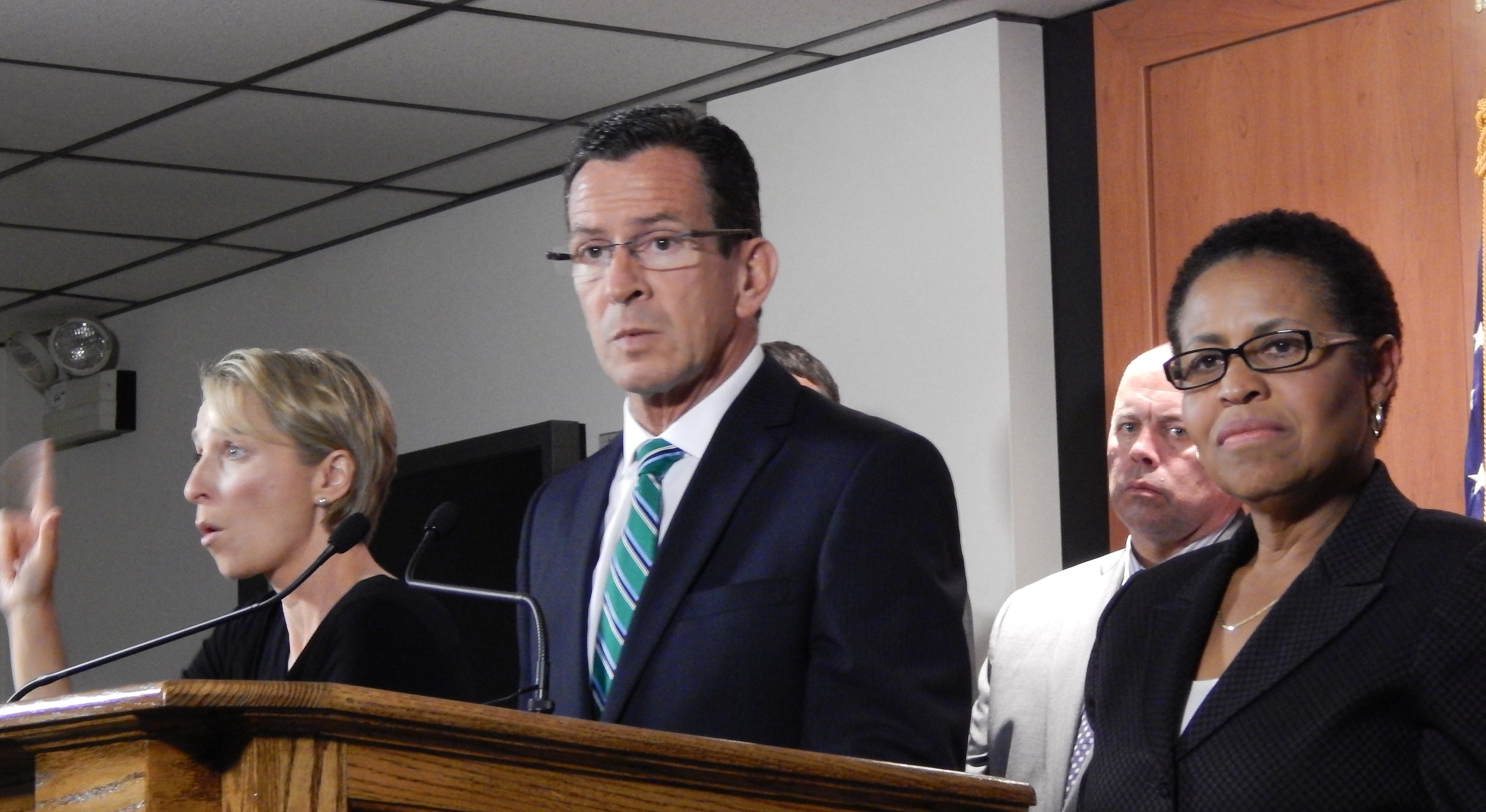 This is a photo of Gov. Dannel P. Malloy and Public Health Commissioner Dr. Jewel Mullen during a briefing on Ebola at the state's emergency operations center Thursday.