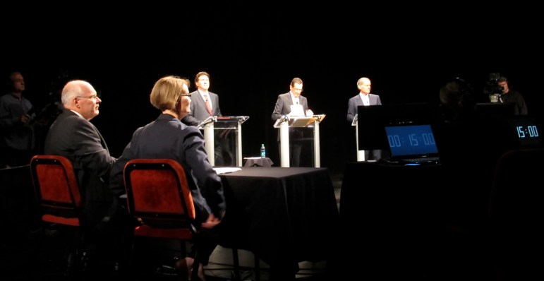 All three candidates debate for the first time: Joe Visconti, Dannel P. Malloy and Tom Foley