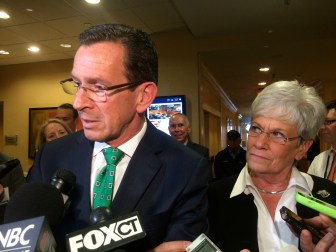 Malloy and Lt. Gov. Nancy Wyman after the debate.
