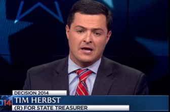 Republican challenger Tim Herbst as he appeared on camera during the debate.
