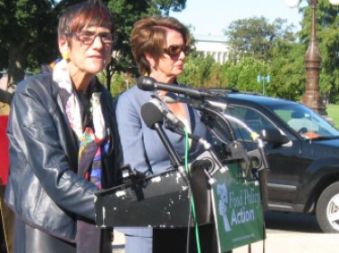 Connecticut U.S. Rep. Rosa DeLauro, D-3rd District, left, flanked by House Minority Leader Nancy Pelosi of California. (File photo)