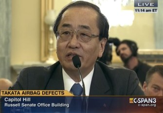 Takata Senior Vice President Hiroshi Shimizu as he appeared on a C-Span broadcast of the hearing.