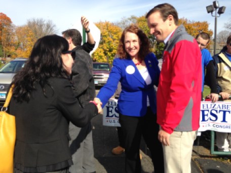 U.S. Rep. Elizabeth Esty and Sen. Chris Murphy outside Cheshire High School