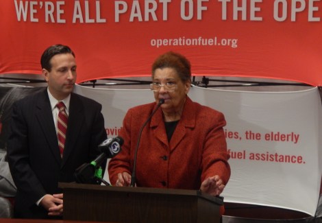 Sen. Robert Duff and Patricia Wrice, executive director of Operation Fuel at a press conference Wednesday.