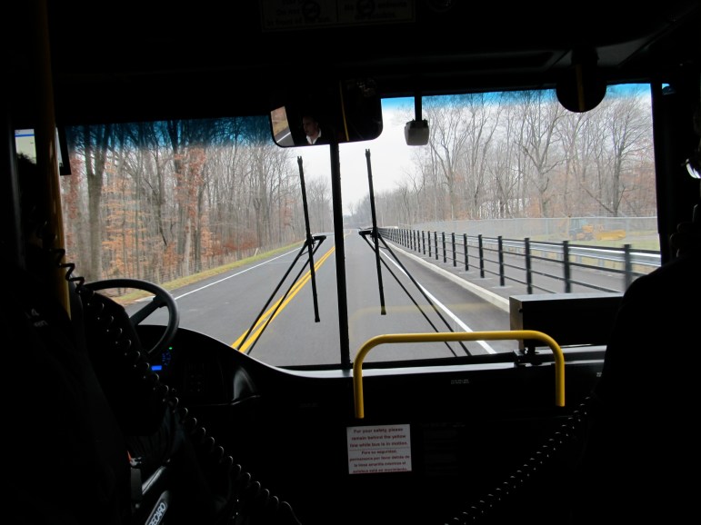 On the busway through Newington. At right is a five-mile bike and walking trail.