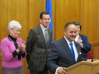 Andres Ayala Jr. with Gov. Dannel P. Malloy, Lt. Gov. Nancy Wyman and Melody Currey.