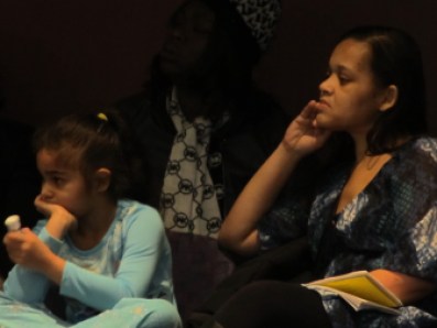 Sasha Rosa with her daughter at a recent State Board of Education meeting