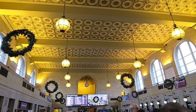 The elegant ceiling at New Haven's Union Station.