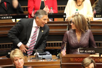 The new GOP leaders, Sen. Len Fasano and Rep. Themis Klarides, during the State of the State address.