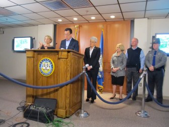 Gov. Dannel P. Malloy ordering a travel ban from the Emergency Operations Center in Hartford.